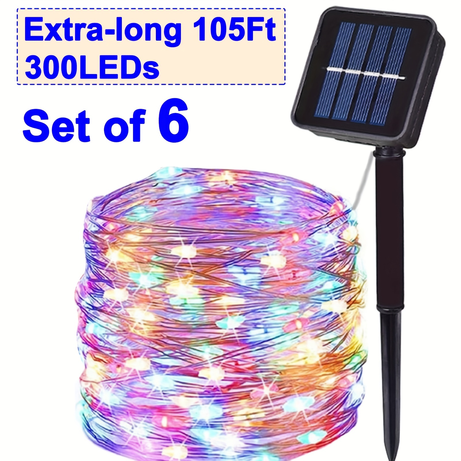 

6-pack Solar String Lights Each 110ft 300 Led Light, Solar Powered Ip65 Waterproof Solar Fairy Lights With 8 Modes, Solar Twinkle Lights For Tree Patio Wedding Easter Party Decorations