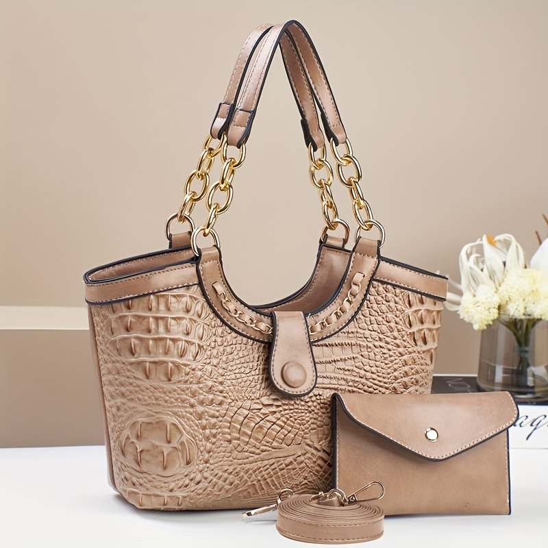 

Crocodile-embossed Tote Bag For Women - , , -compartment Shoulder & Crossbody Zip