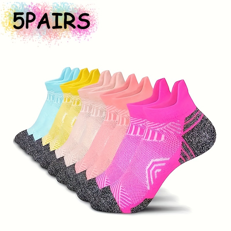 

5 paires de chaussettes athlétiques colorblock, chaussettes courtes invisibles et décontractées pour à pied, bas et bonneterie pour femmes.