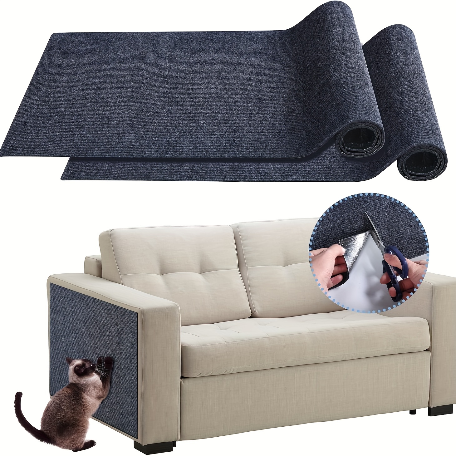 

Customizable Cat Scratching Mat - Self-adhesive, Trimmable Pad For Couch & Wall Protection, Ideal For Diy Cat Trees & Climbing Walls, 11.81x39.37"/ 15.75x39.37