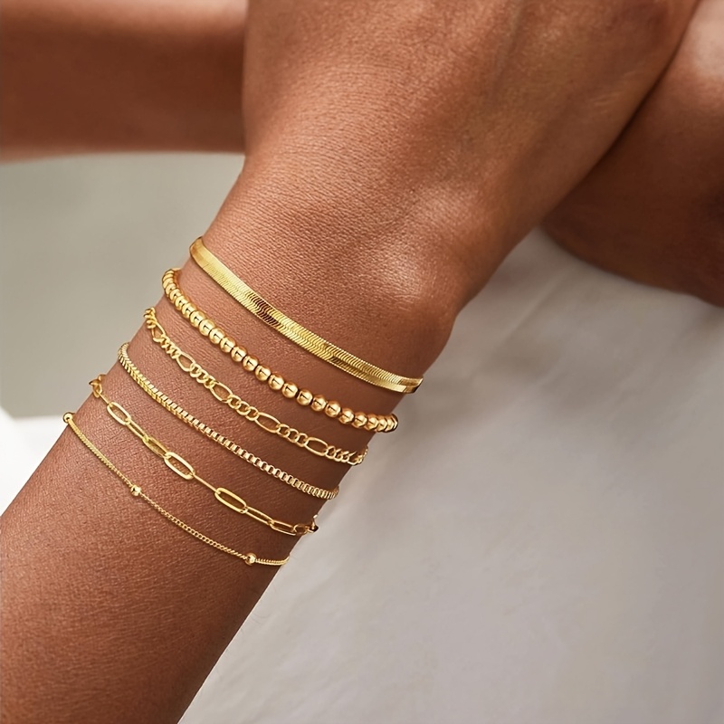 TEMU A 6pcs Set Of Bracelets For Women, A Stylish Jewelry Collection Stacking. This Beaded Herringbone Chain Bracelet Set Makes An Ideal Gift For