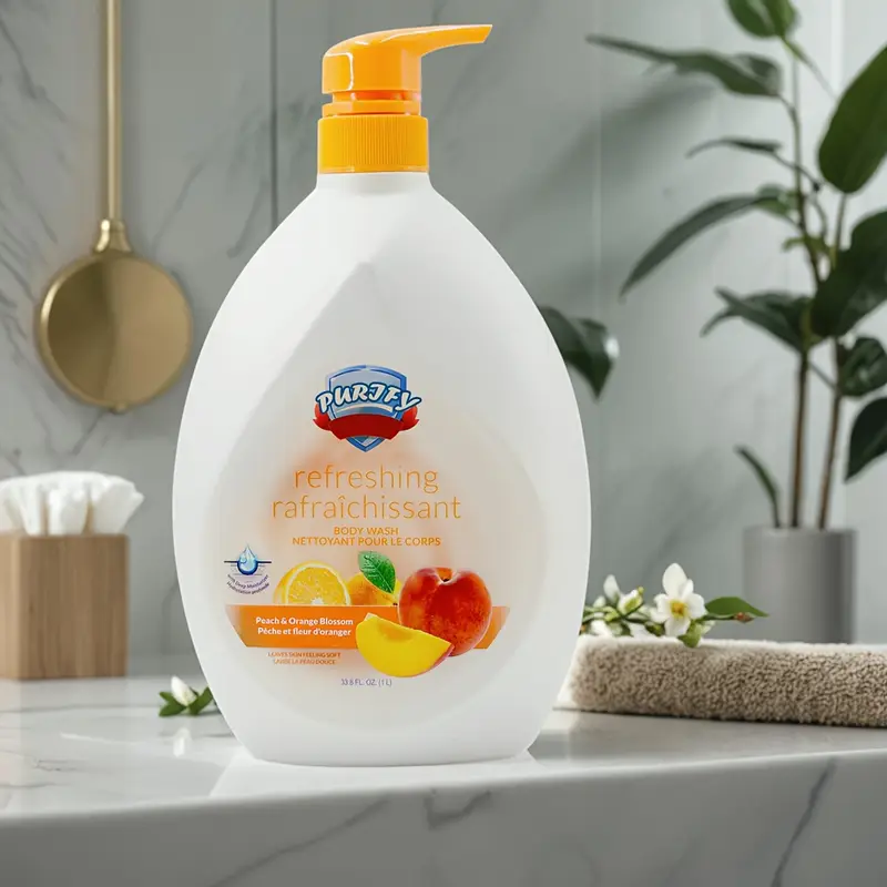 peach fruit fragrance body wash peach for a shower experience contains for gentle exfoliation suitable for types and with use who a sweet scent Product details 0