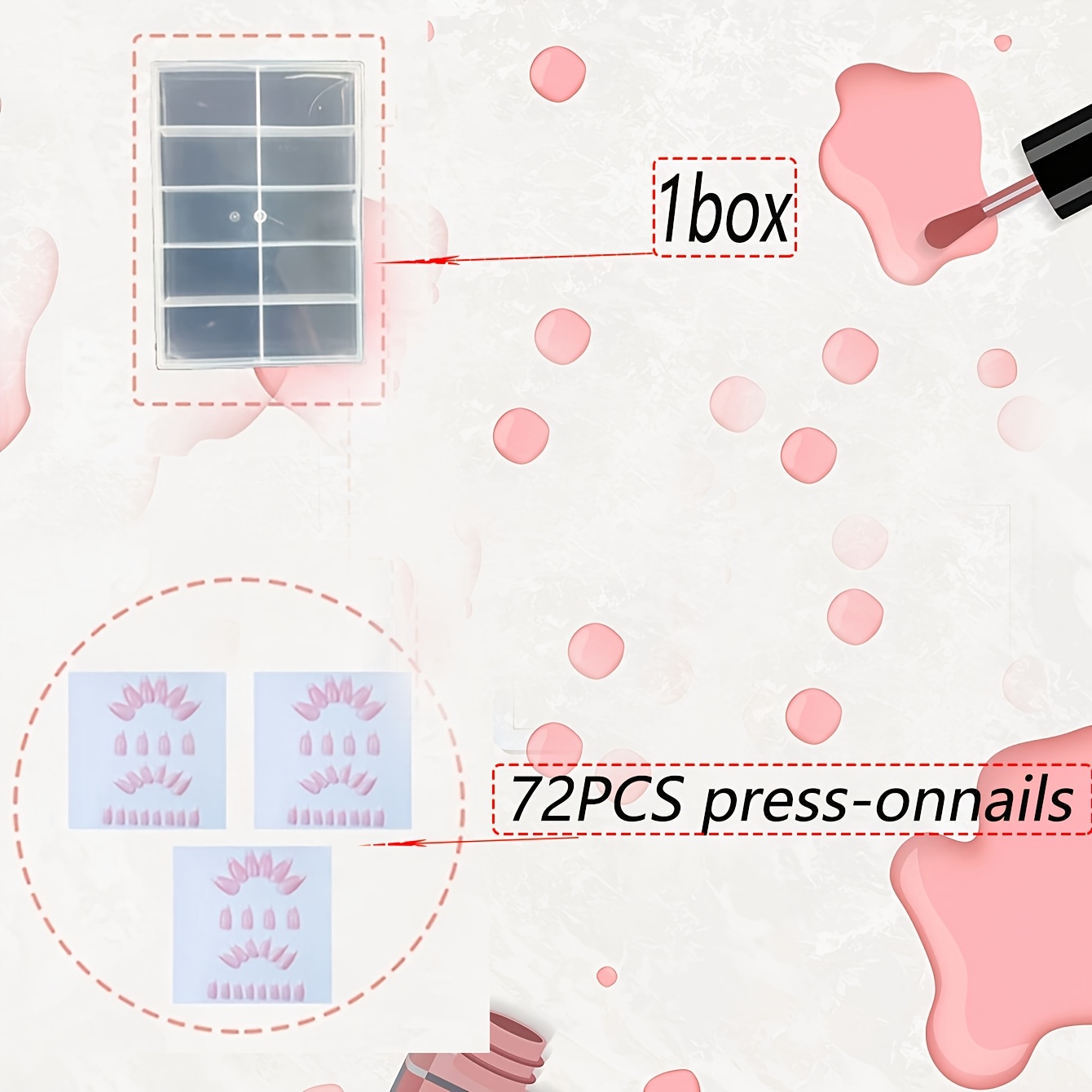TEMU 73pcs (72pcs Wearable Armor And ) Premium Mid Almond Shaped Pink Nail Press White French Nail Tip Acrylic Nail Set, Perfect Gift For Love Nail