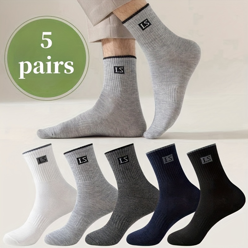 5/10pairs Men's Crew Socks, Comfortable & Breathable, Thin For Spring/summer, Ideal For Daily Wear, Comfortable & Casual Business Athletic Socks