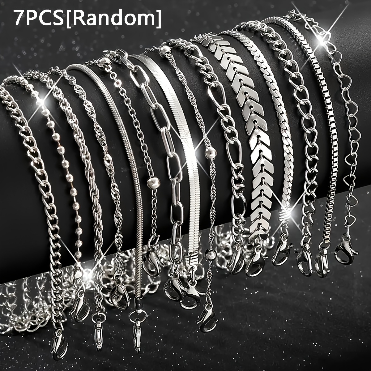 Image of 7pcs [random] Fashion Stainless Steel Women's Bracelet, Waterproof And Non-fading, Suitable For Daily Parties And Travel