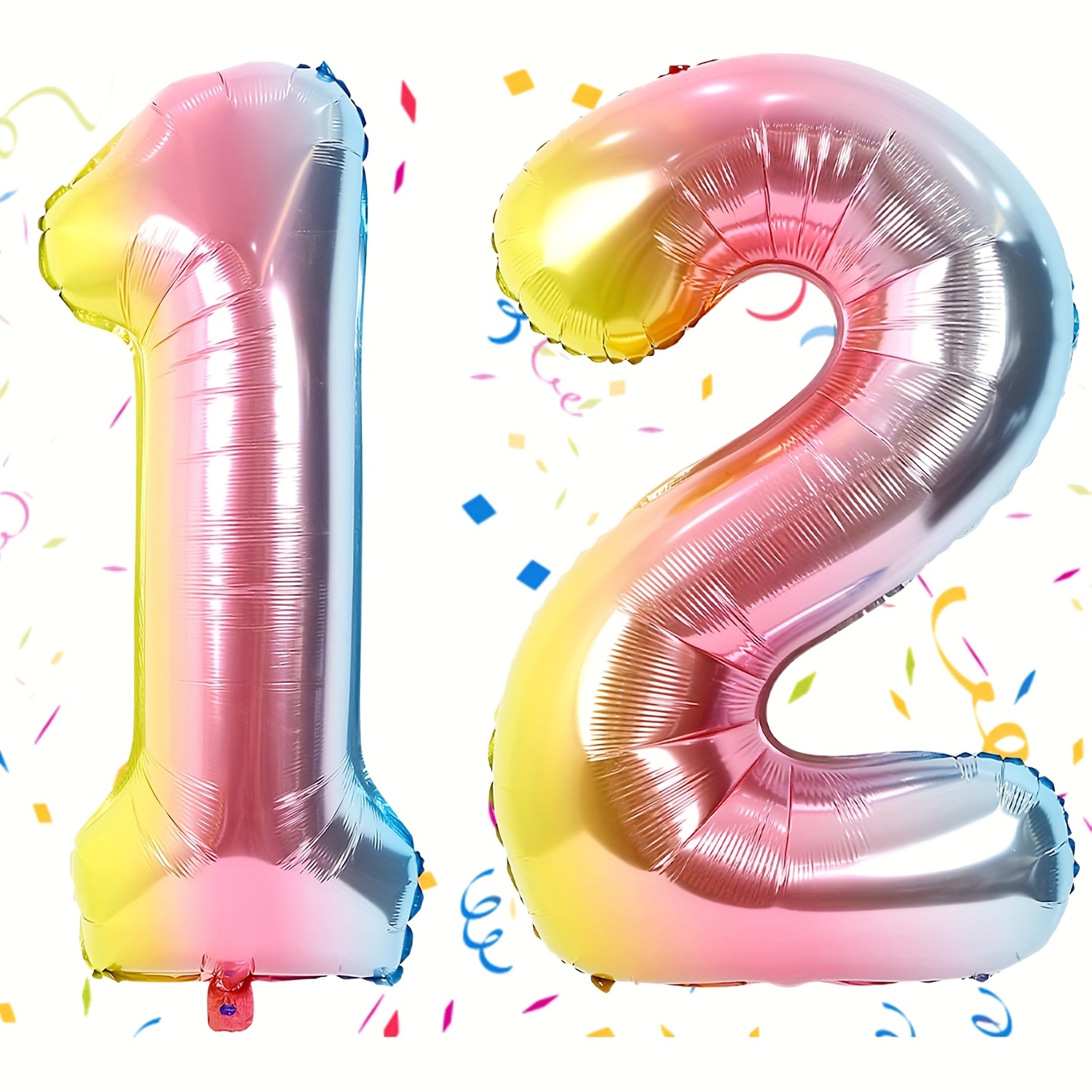 Image of Rainbow 12 Balloon -40 Inch Gradient Foil Balloon, Suitable For 12th Birthdays And Anniversaries, Photography Poses, Props/ Photos