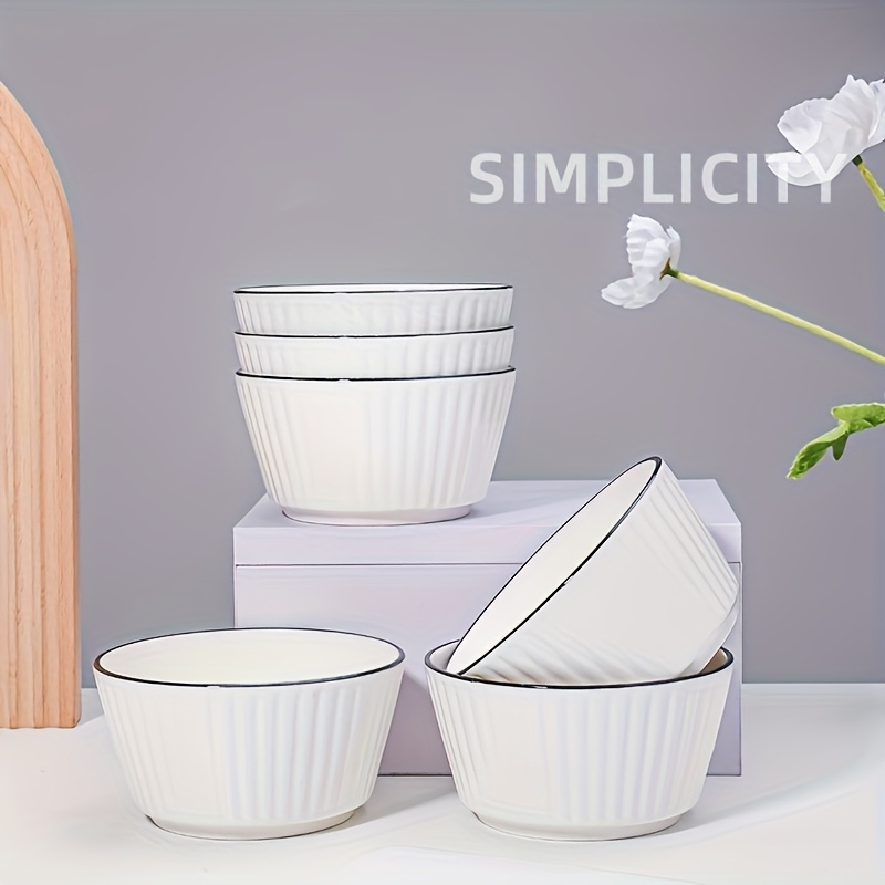 Image of Set Of 6 Ceramic Bowls, Bowls For Salad, Soup, Rice, And Noodles, Suitable For Home Kitchens And Restaurants, Kitchen Essentials, Tableware Items