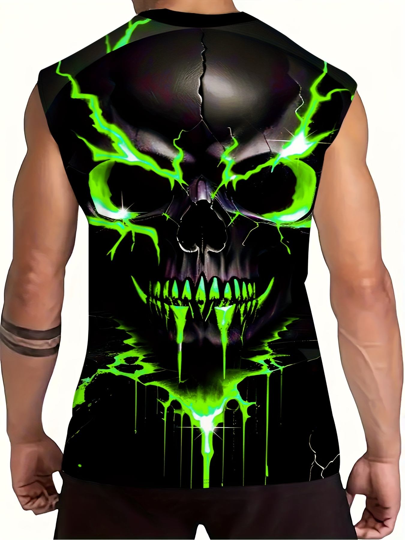 Men'S Plus Size Skull Graphic Print Tank Top - Breathable Sleeveless Workout Shirt for Gym, Basketball & Summer Training, Casual Round Neck Design, Gym Tank Top, PLUS SIZE