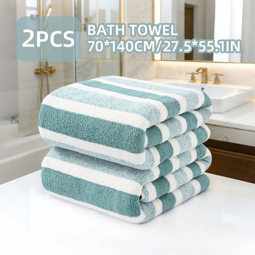 2pcs Large Bath Towel Set, Luxurious and Soft Striped Pattern Large Bath Towel, Super Absorbent and Quick-drying, Suitable for Daily Use, Shower Bath Towel, Bath Towel, Ideal for Home Bathrooms, an Ideal Bathroom Accessory
