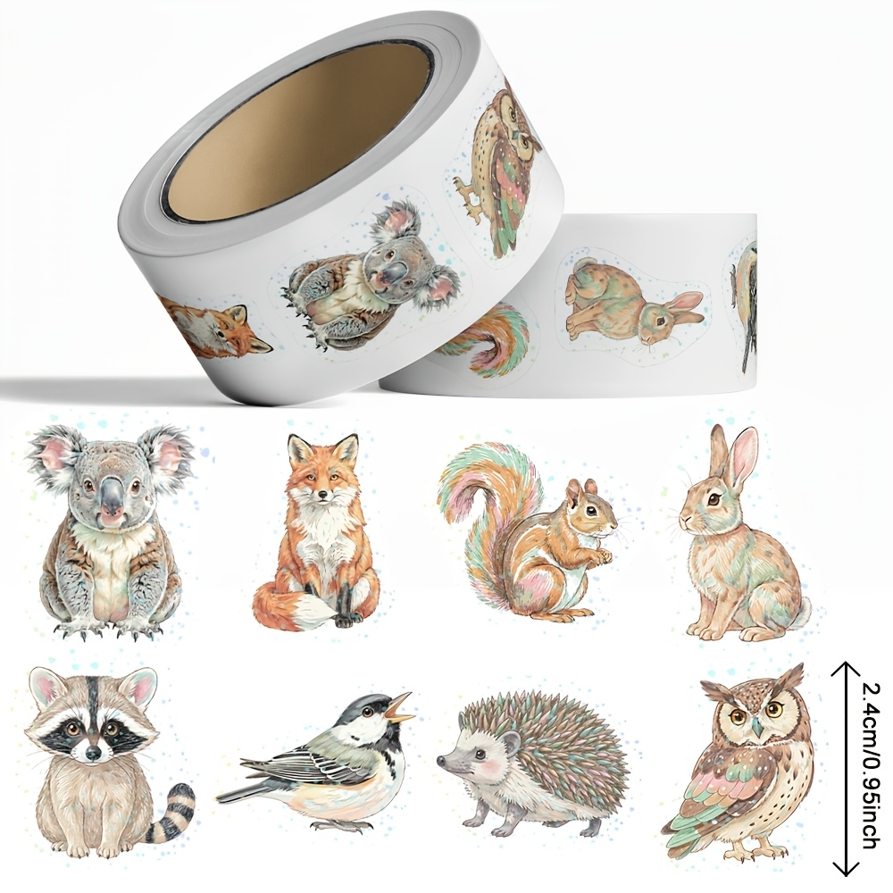 TEMU A Full Roll Of 500 Animal-patterned Stickers, Suitable For Journals, Diaries, Greeting Cards, And Decorative Use