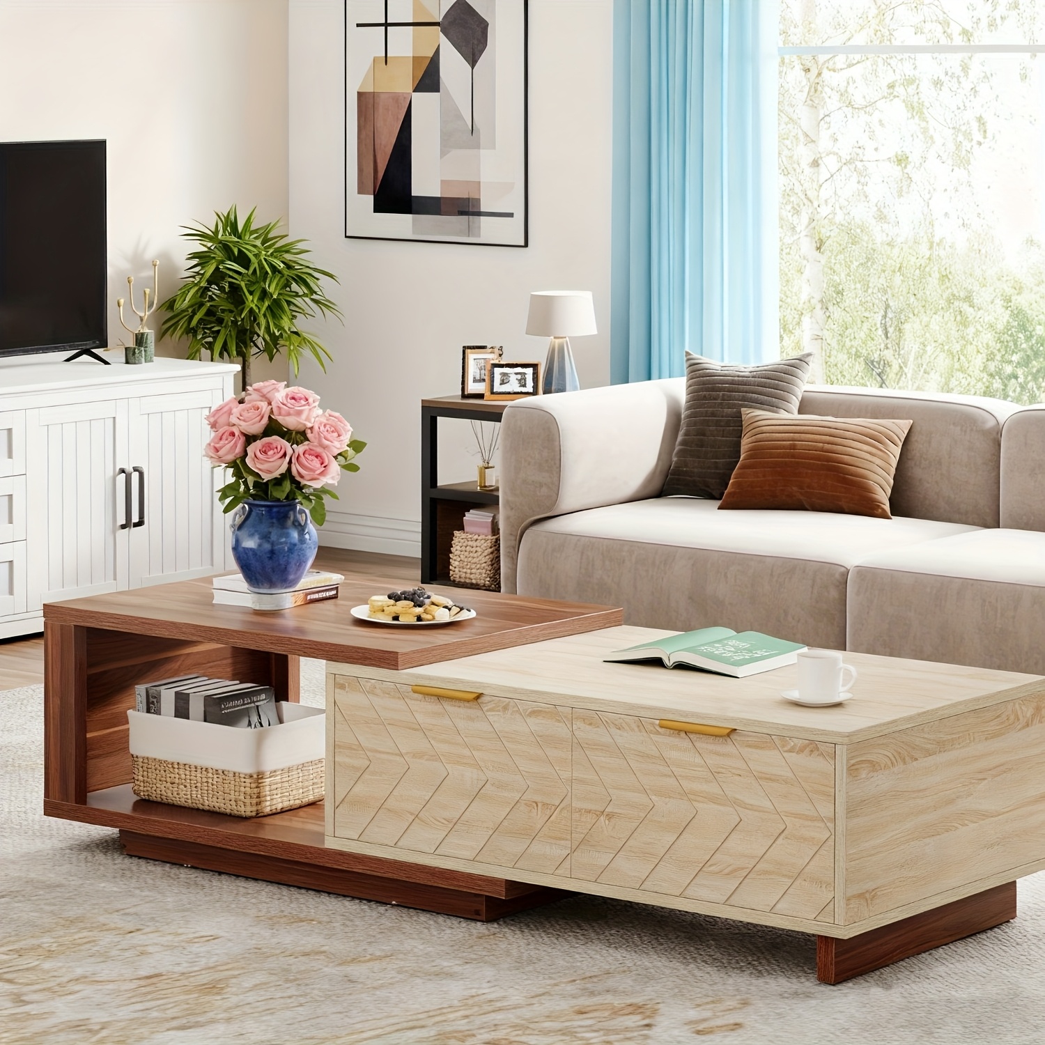 BYBLIGHT Extendable Coffee Table - Adjustable Length 42"-65"