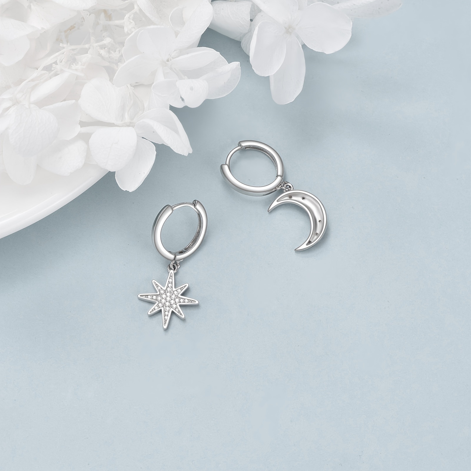 Women's Celestial Moon and Star Dangle Hoop Earrings