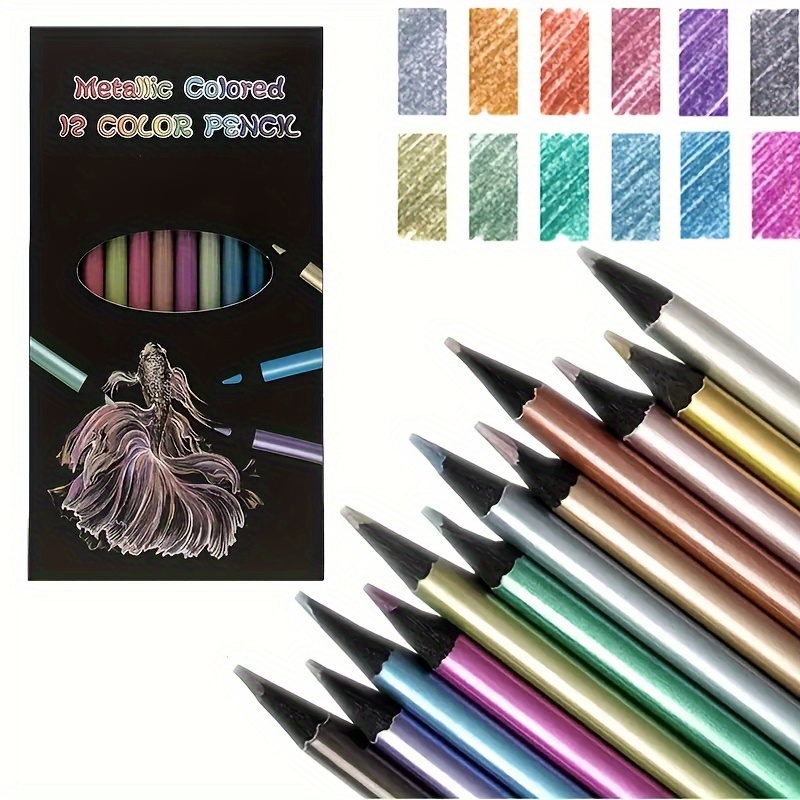 

Metallic Color Pencils 12-color Black Painting Pencils For Coloring Sketching, Cute Drawing Pencils Cool Stuff Christmas Gifts Stocking Stuffers Art Supplies