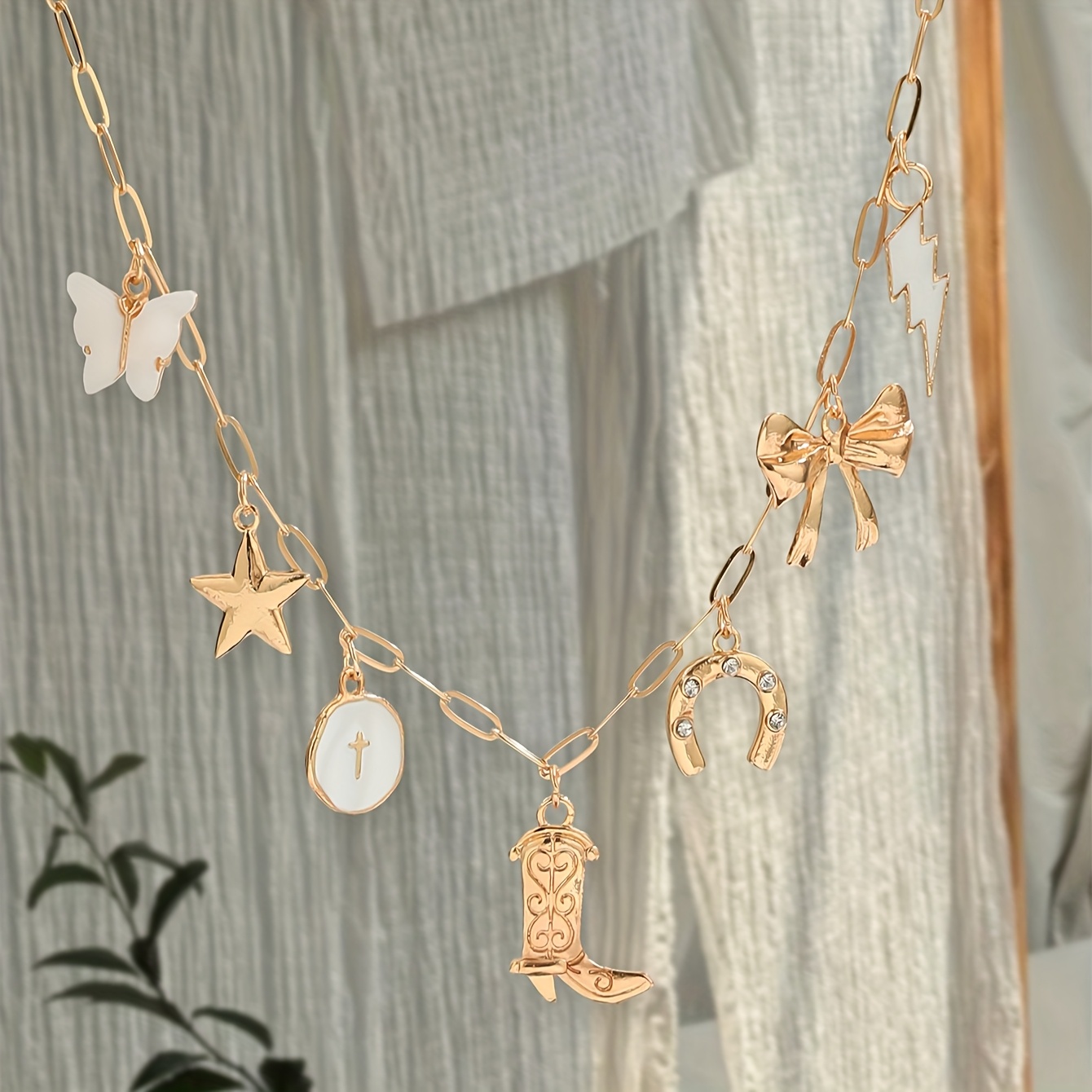 TEMU 1pc Alloy Pendant Oil-drop Multi-pendant Necklace, Simple Cute Ethnic Style Boots Pendant Necklace