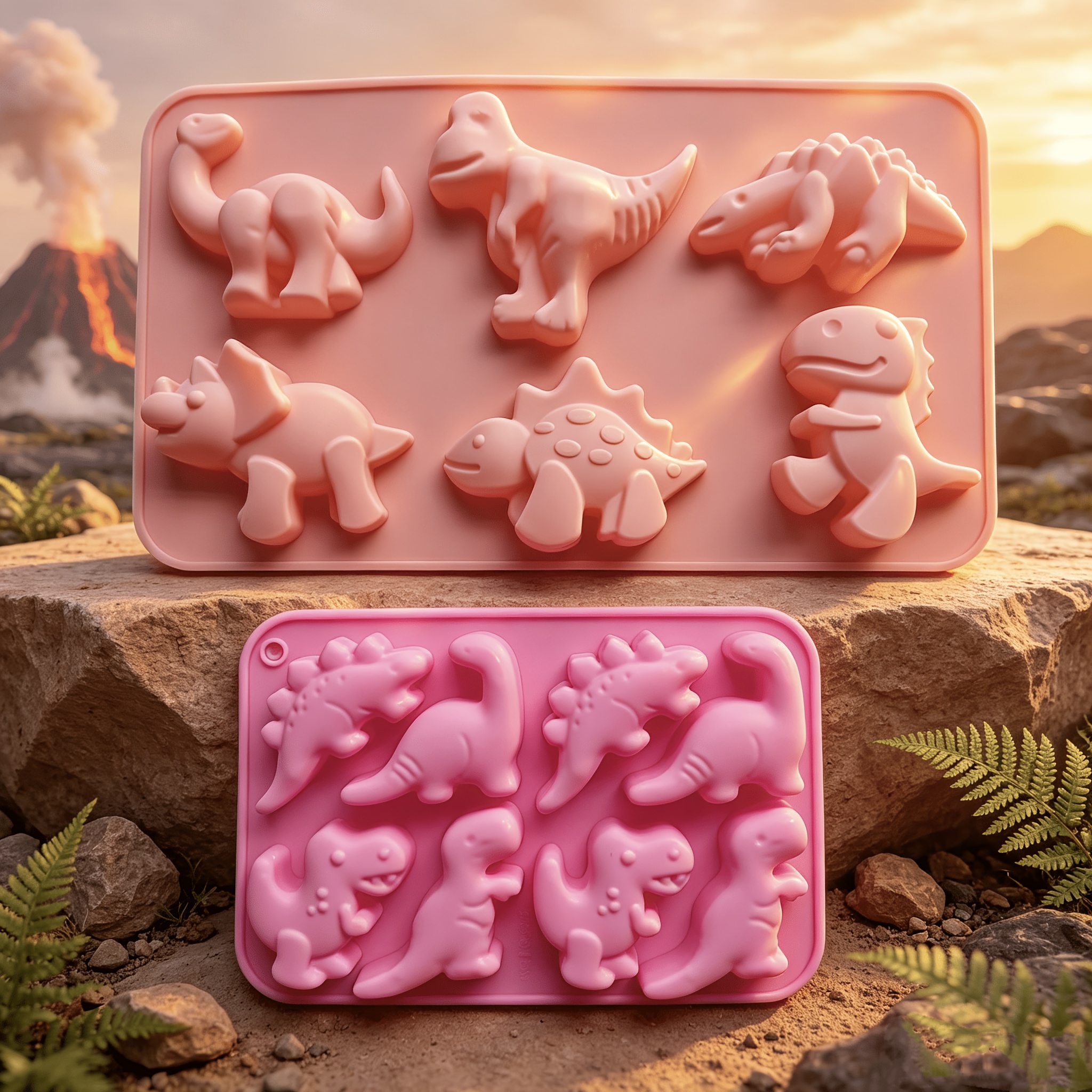 TEMU Dinosaur-themed Silicone Molds 2pcs - 14-cavity Set, You Can Match More Scenes Based On Mold Size, Shape, And Your Own Usage Needs, Suitable For