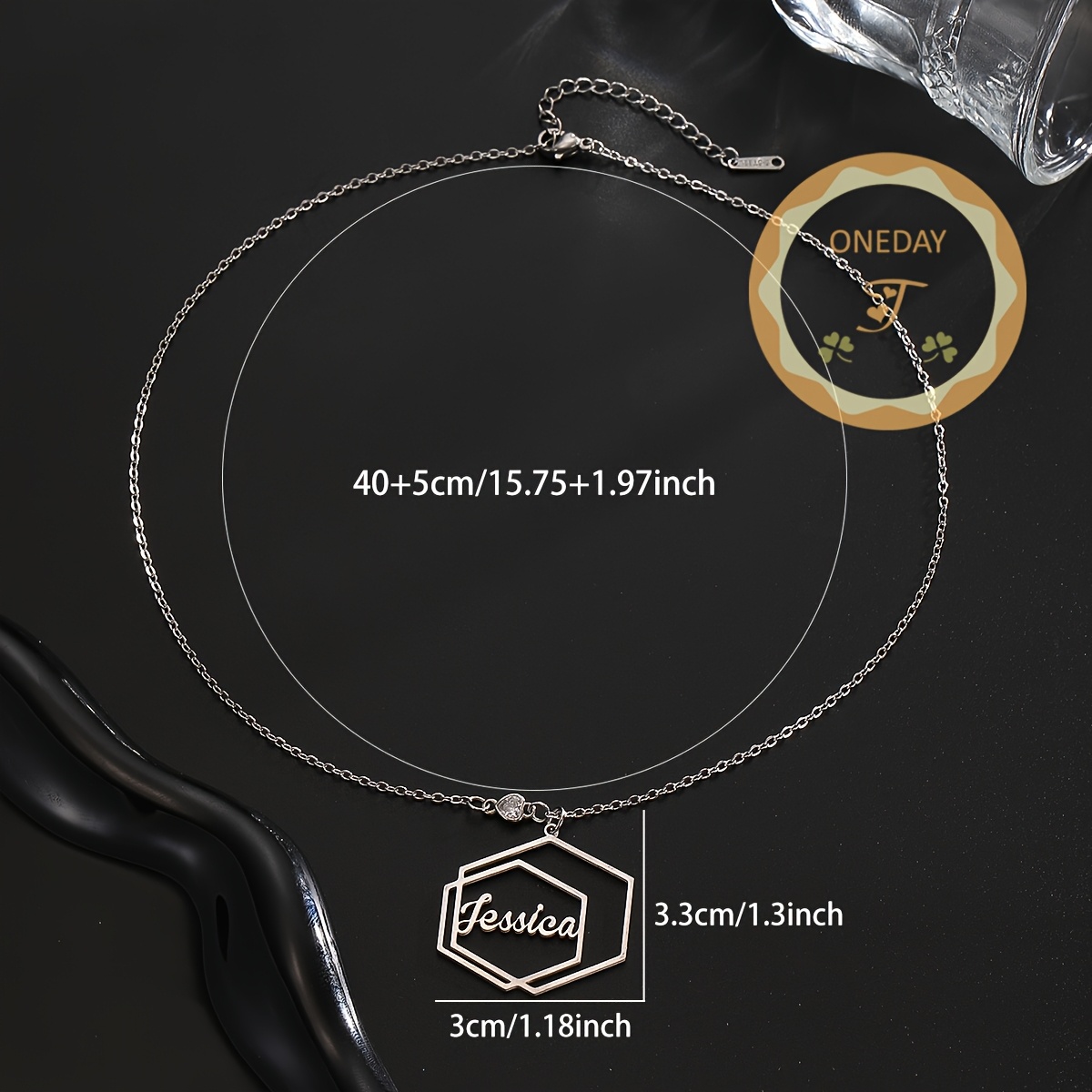 Women's Customizable Double Hexagon Name Necklace