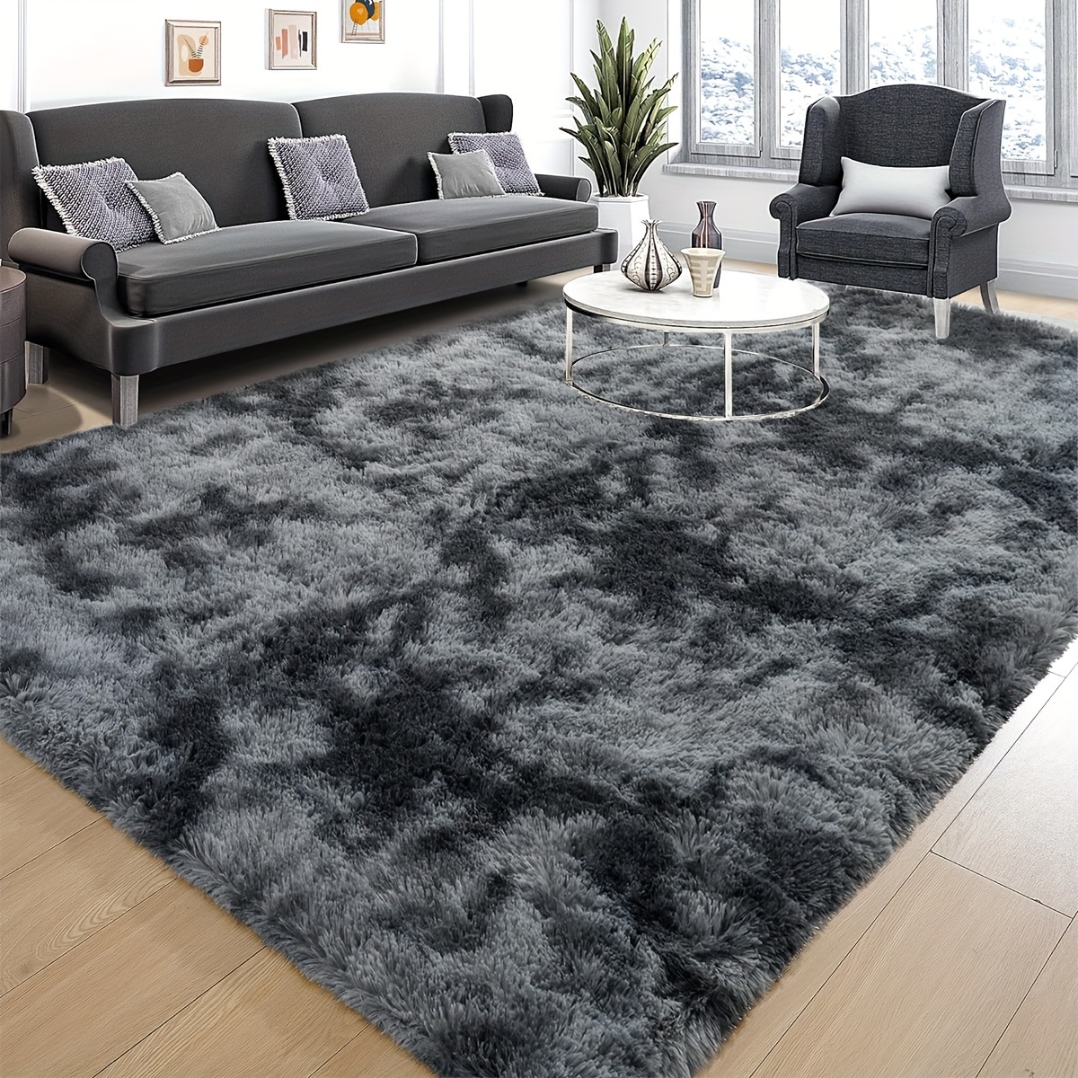 

1pc Rectangular Carpet Rug - , Fluffy, Tie-dyed, , -colored, -, , - For Sofa, Bed , -end Decorative, To , Long-, And