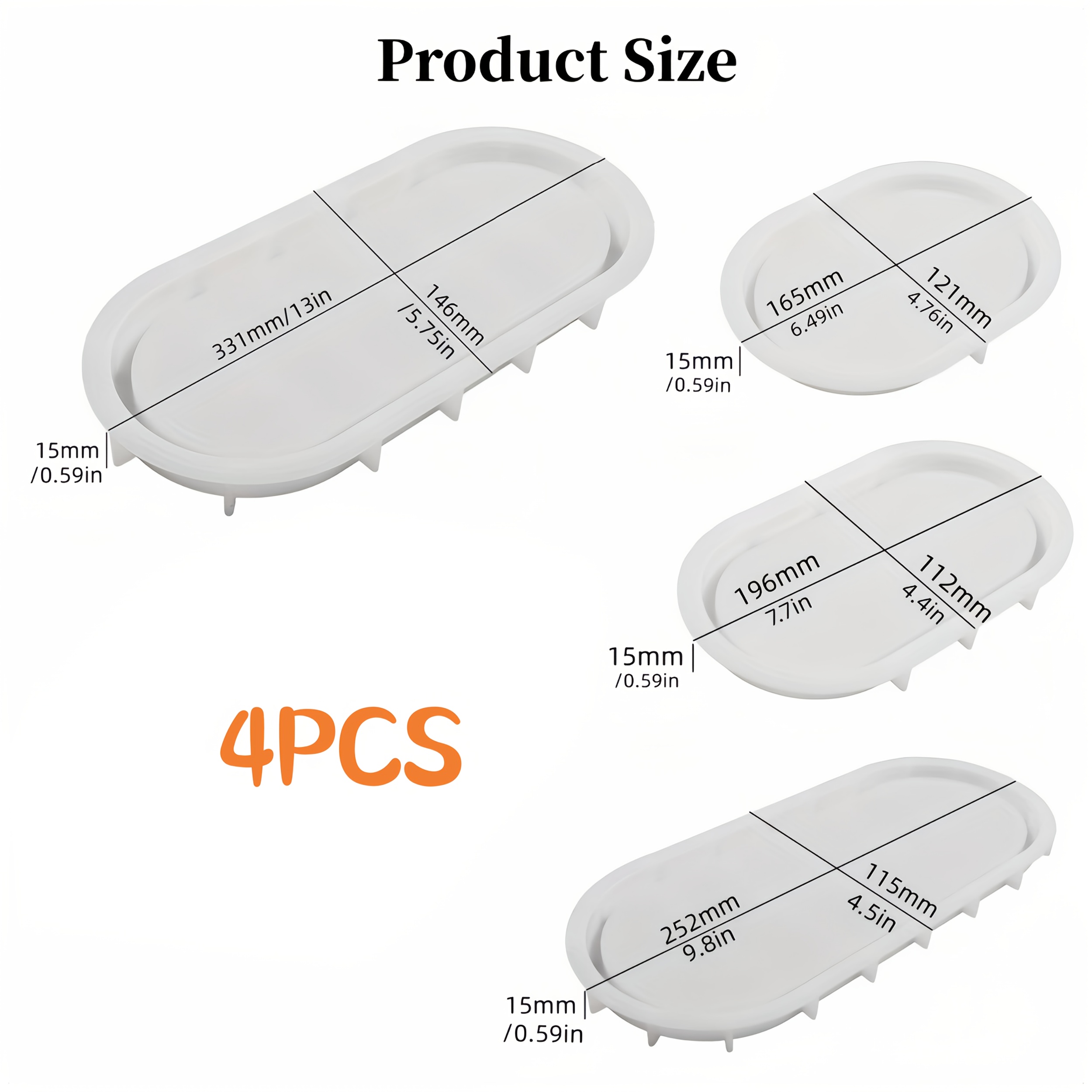 4pcs Large Oval Silicone Molds, Plaster Coasters For Diy Crafting With Resin, Micro Cement, And More – Reusable Silicone Craft Tools