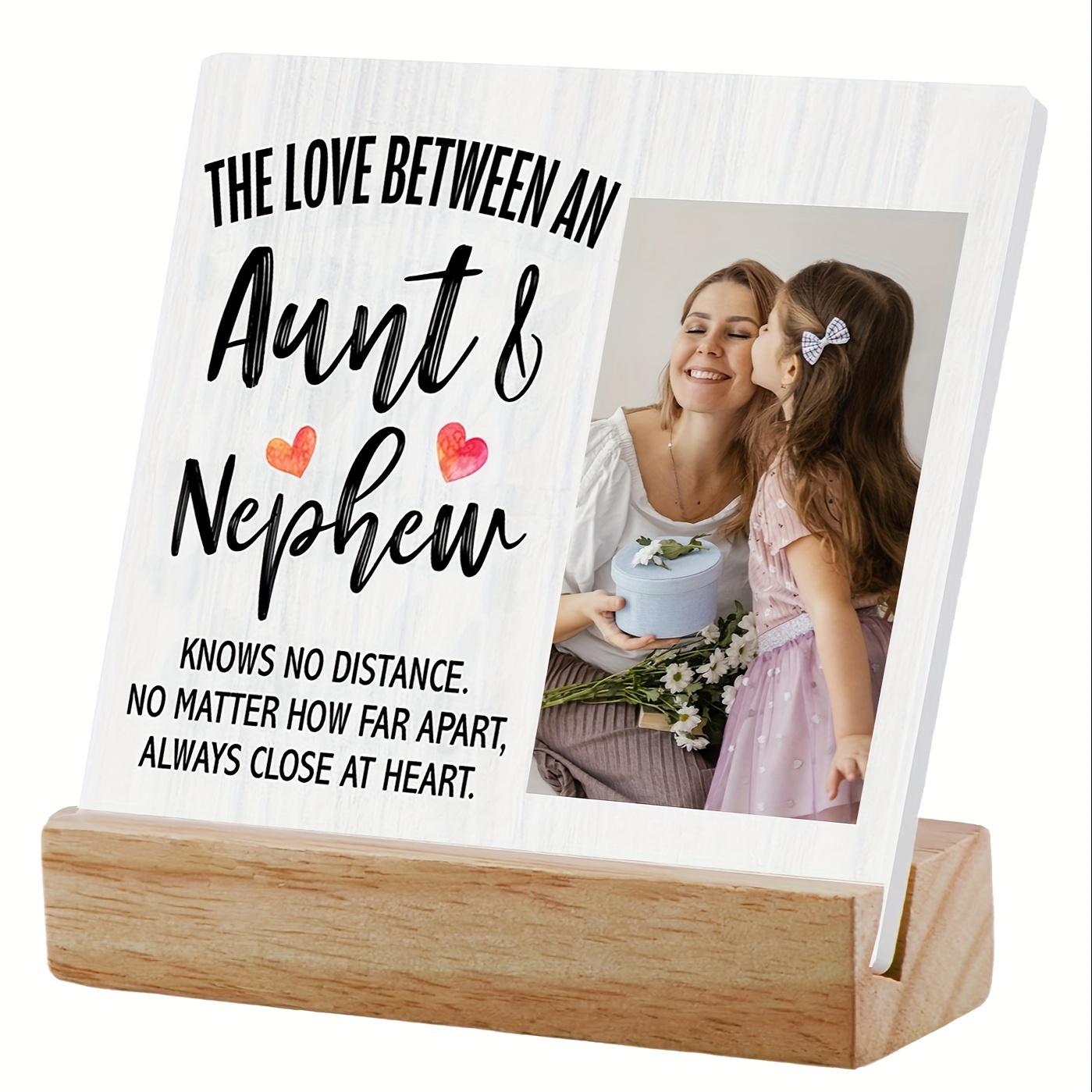 

(custom)1pc, Personalized Ceramic Photo Frame, Gift For Aunt, Love Between Aunt & Nephew Knows No Dsitance, Custom Ceramic Photo Frame Desk Decor, Ceramic Plaque With Wooden Stand, Family Gifts