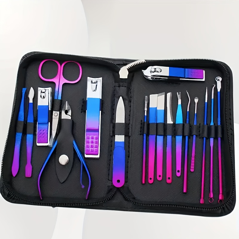 

Zipper Style Gradient 18pcs Set Nail Cutter Manicure Manicure Nail Clipper Eagle Nose Pliers Dead Skin Scissors Pedicure Tools