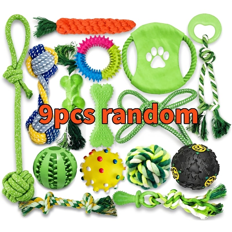 TEMU 9pcs Set Of Chew-resistant Dog Toys Rope Knot Tooth Grinding Stick Chewing And Gnawing Indoor Outdoor Interactive Pet Supplies Suitable For