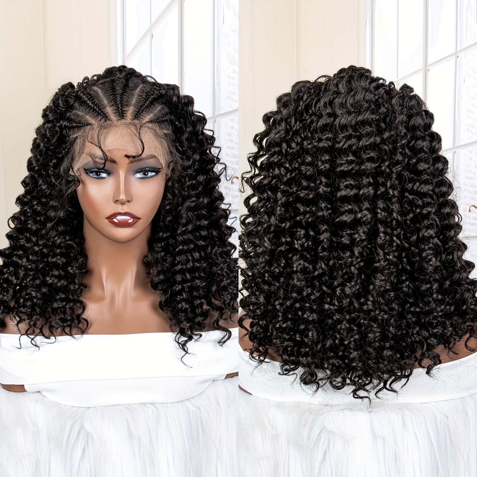 

Short Afro Puff Braids Wig Synthetic Lace Wig Beginners Friendly Heat Resistant Wig For Women