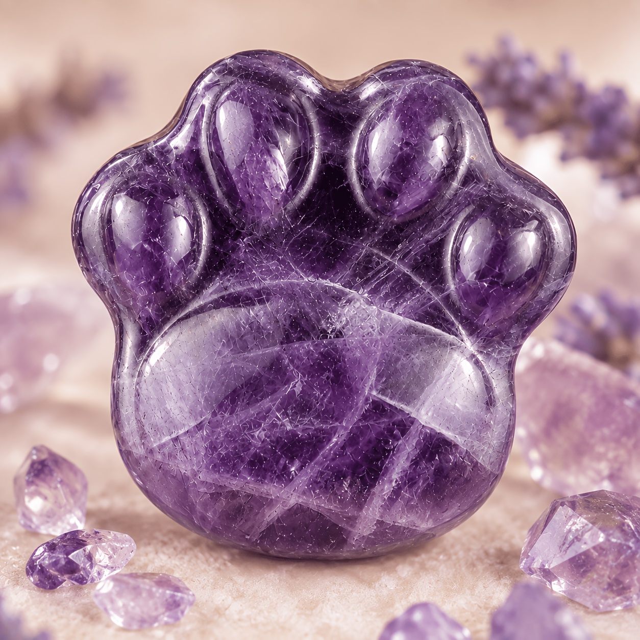 TEMU 1pc Natural Amethyst Semi-precious Stone Carved Cat Paw Creative Ornament Decorative Gift, Christmas Gift, Halloween Gift, Exquisite Ornament