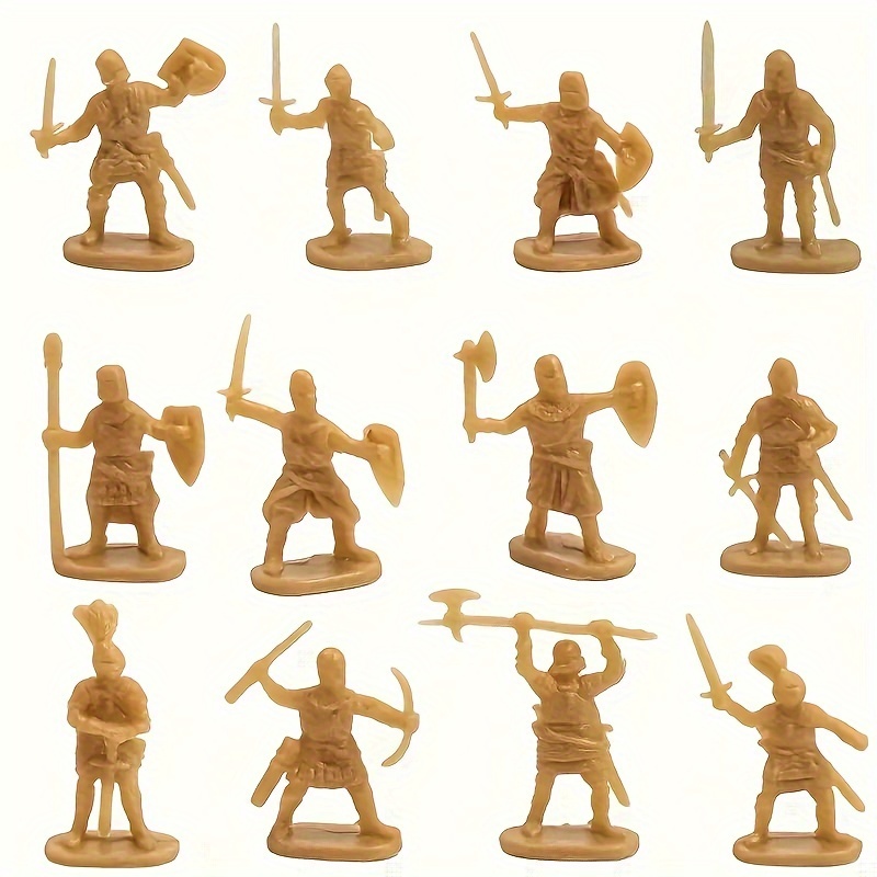 

100pcs Plastic Miniature Medieval Soldiers, Ancient Warrior Legion Model Statues, Sandbox Battle Game Tabletop War Ornaments, Historical Army Miniature Models For Collectors