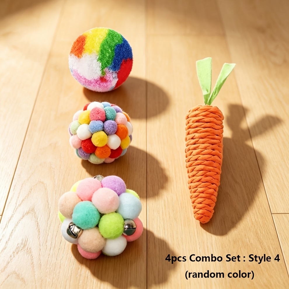 TEMU 2pcs/4pcs Cat Teething & Boredom Relief Suitable For Kittens - Chew-resistant Knotted Carrot Chewers & With Bells, No Shedding Chew For