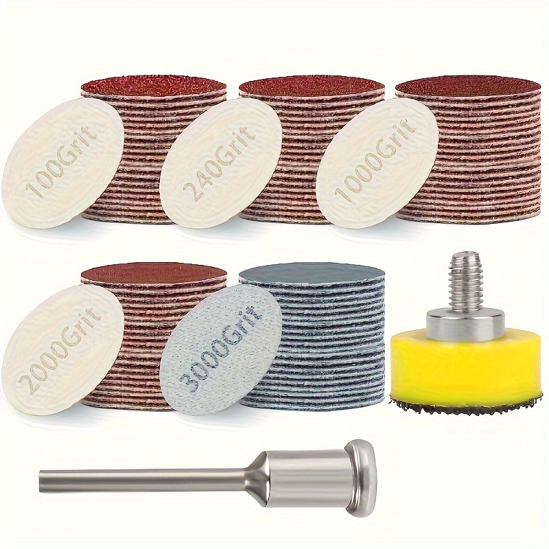 

100pcs 1 Inch Sanding Discs Pad Kit Hook And Loop Paper 1/8 Inch Shank Backing Pads Plate Holde 100, 240, 1000, 2000, 3000 Grit For Rotary Tool