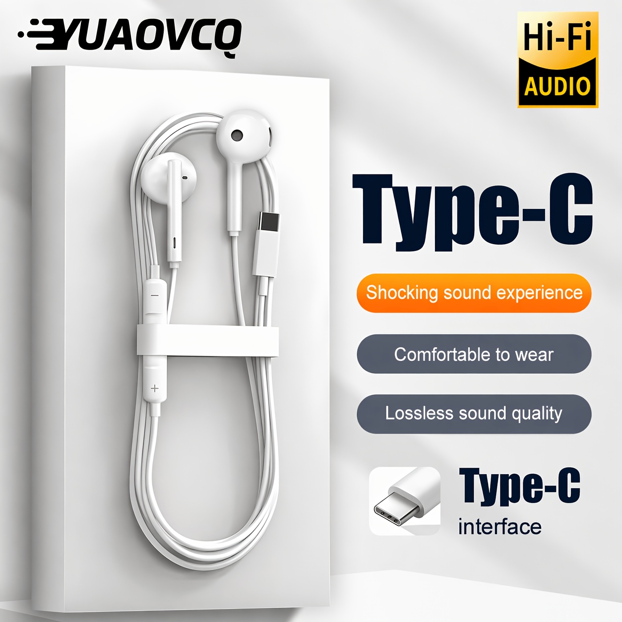type c jack wired headphones in ear earbuds voice call noise reduction hifi stereo ultra low latency for iphone15 pro max for samsung and other type c usb c jack model devices mobile game audio visual   headset