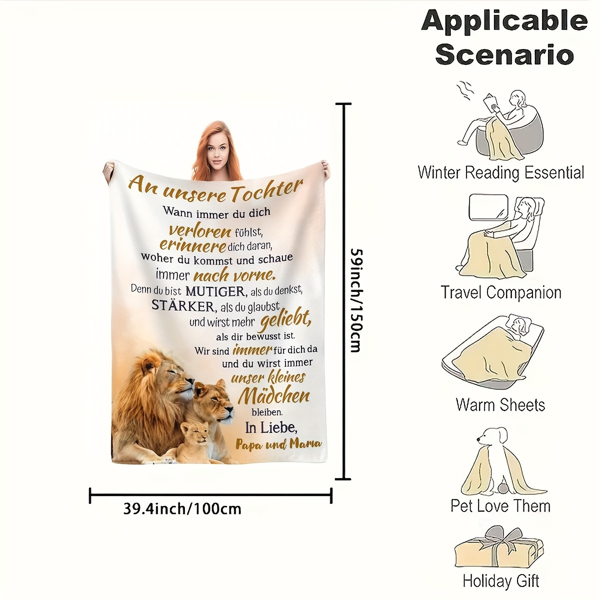 TEMU 1pc Gift For Your Daughter Digital Printed Blanket - Soft Warm Nap Blanket For Living Room, Single Bed - Car Camping, Travel And Pets - Small Cover Blanket Nap Blanket Flannel Blanket Gift