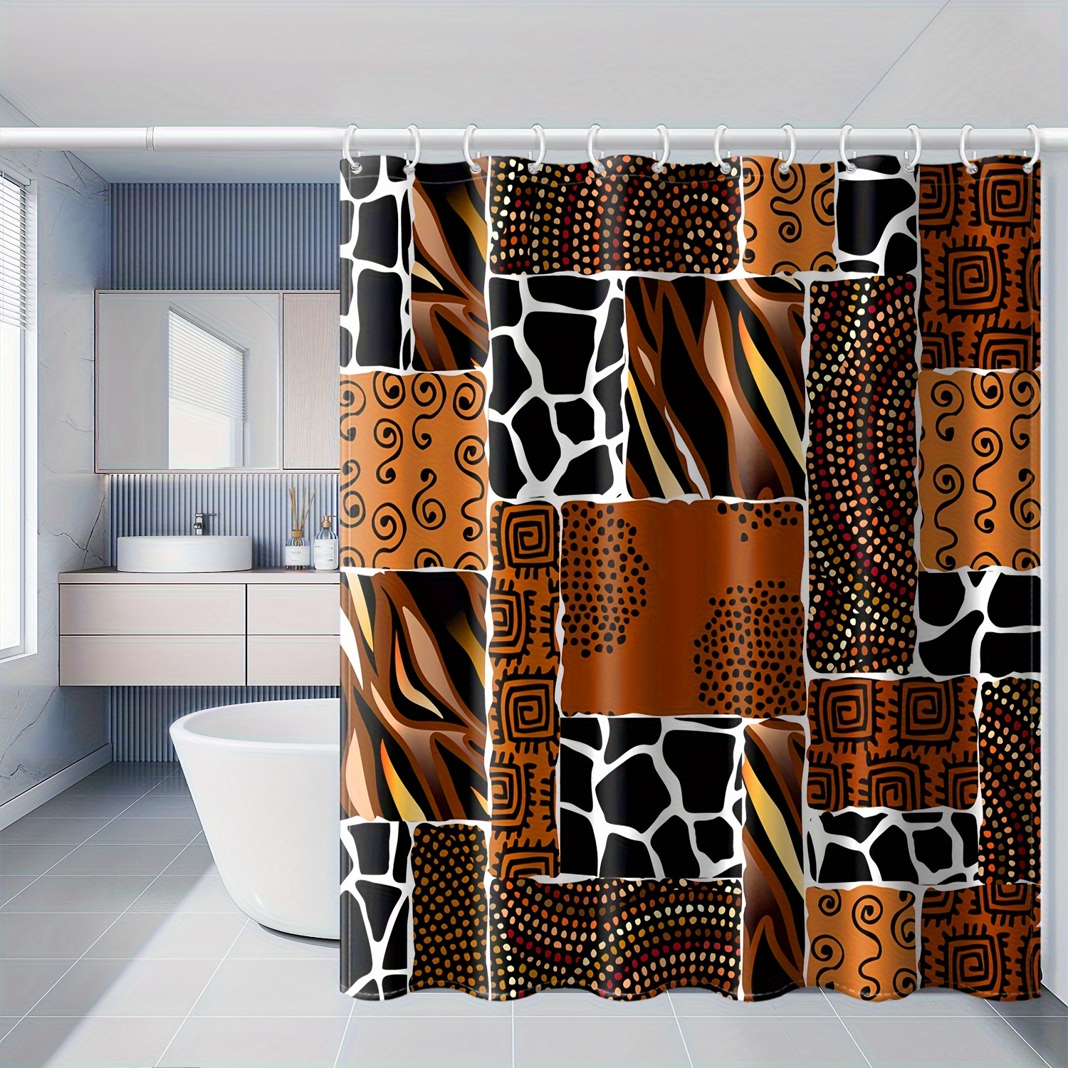 

1pc African Tribal Geometric Pattern Shower Curtain With 12 Hooks, Bathroom Decor, Bathroom Accessories, 180cm X 180cm