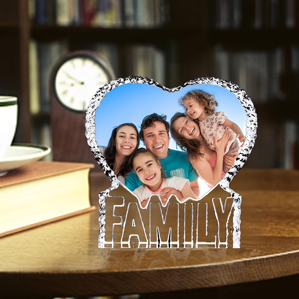 E-shop Herzförmige Kristall-Figur "Familie" mit graviertem Familienfoto, personalisiertes Kristall-Ornament für Muttertag, individuelle