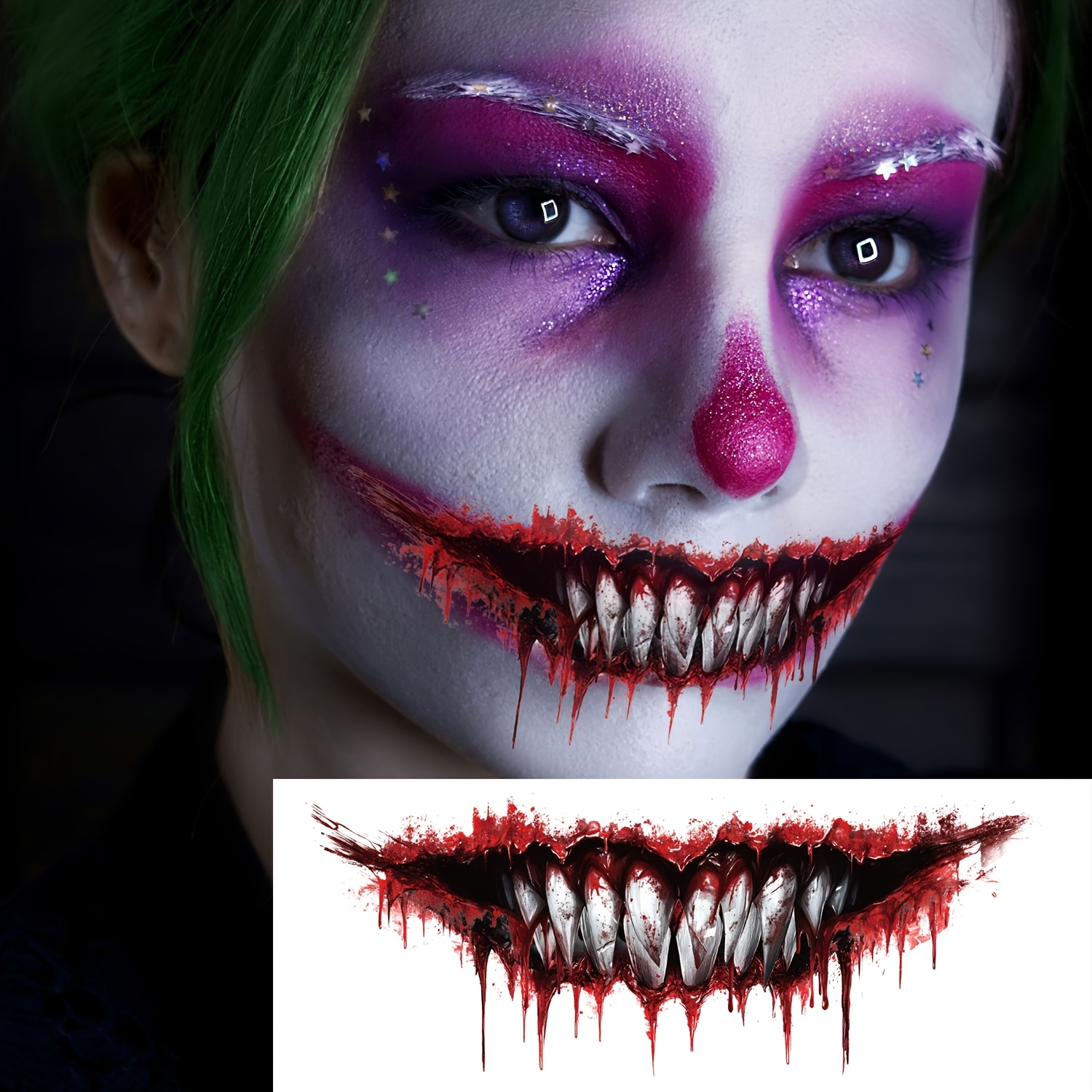10pcs Realistic Temporary Monster Mouth Tattoos for Halloween Parties