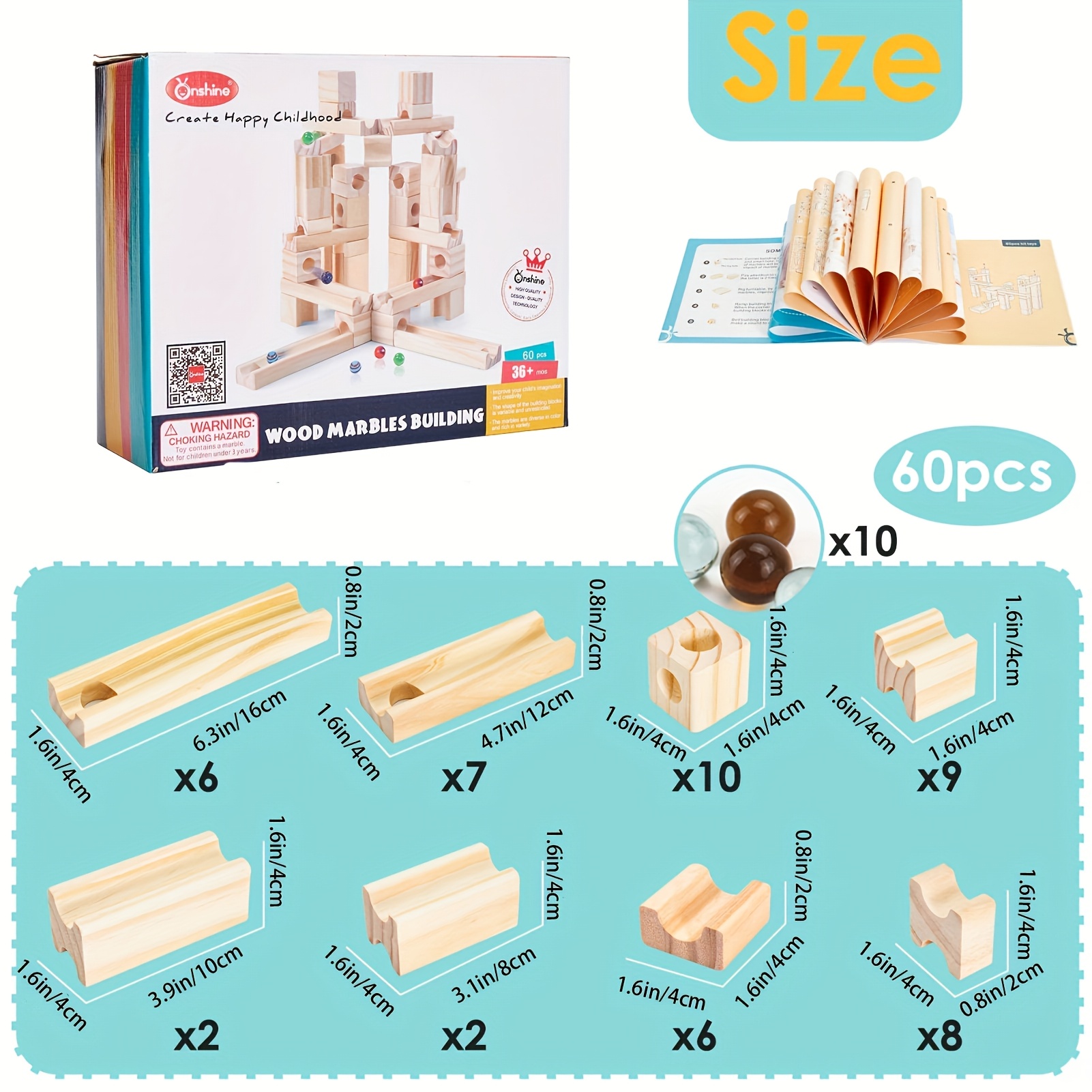 Image of 60/80pcs Wooden For Kids, Blocks Toys And Construction Play Set, Marble Track Maze Game Toys Christmas Birthday Gifts For Boys Girls