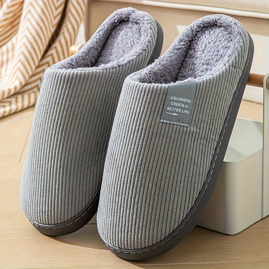 TEMU Universal Fit Fabric Slippers - Solid Color, Slip-on, Plush Lined Comfort Indoor Footwear With Tpr Sole