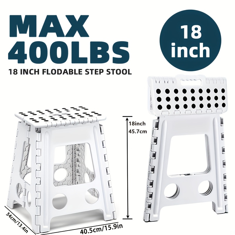 Image of 7.5-18 Inch Folding Step Stool In White, Heavy Duty Foldable Collapsible Plastic Stool With Non-slip Surface For Kitchen Bathroom Bedroom, For Adults (7.5/9/11/13/16/18 Inches)