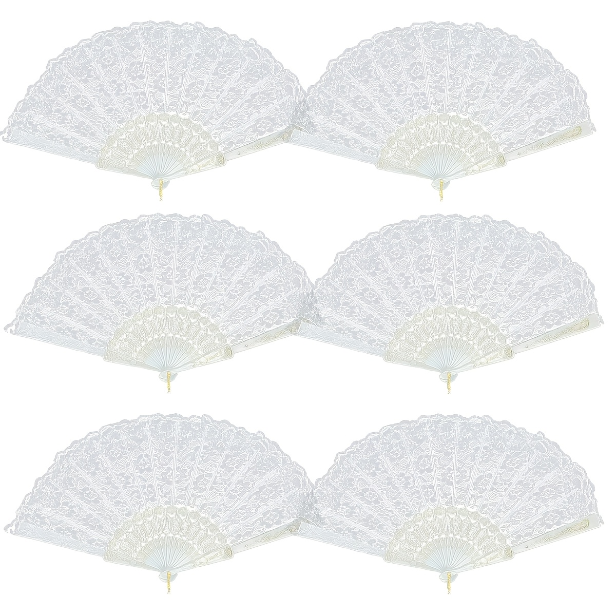 TEMU Lot de 6 éventails pliants en dentelle noire et dorée pour fêtes à thème, costumes de , accessoires de robe Qipao Cheongsam - Ensemble