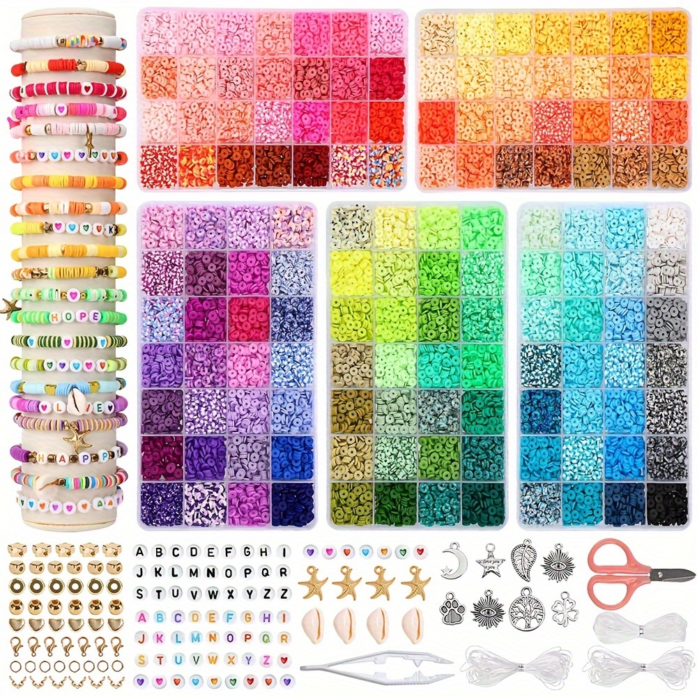 

17500pcs 140 Colors Clay Beads For Jewelry Making, Flat Round Polymer Clay Beads Kit With Letter Beads For Gift Craft And Art, Make Your Own Special And Meaningful Work