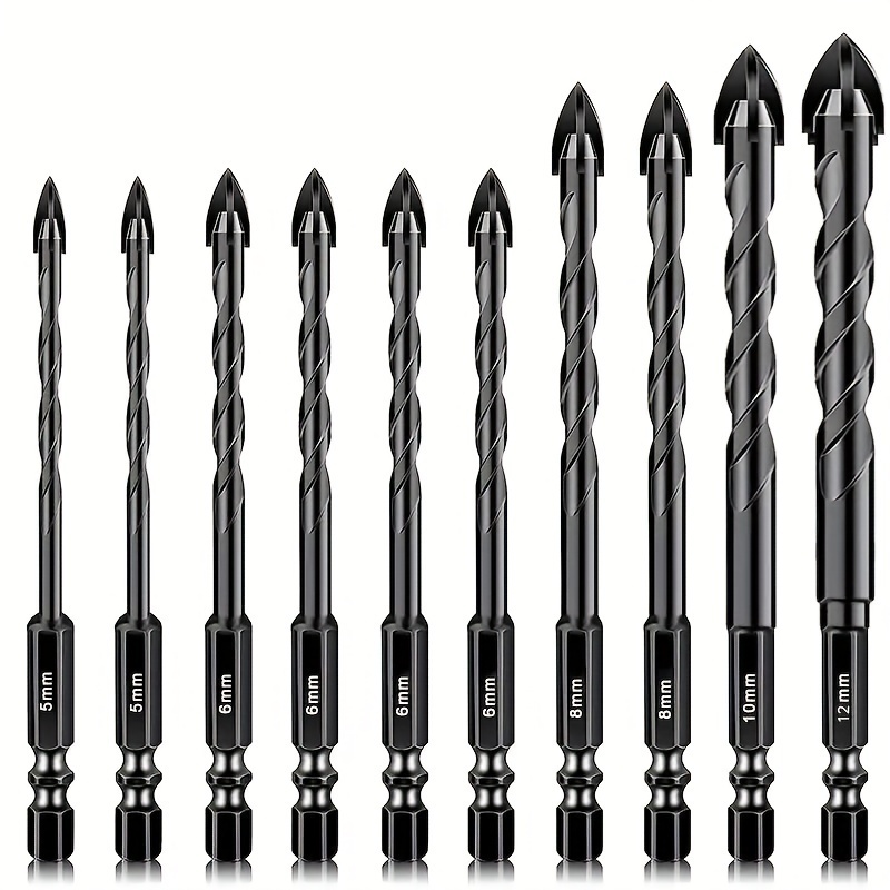 Image of 3/6/10pcs Masonry Drill Bits, Concrete Drill Bit Set For Tile, Brick, Glass, Plastic And Wood, Carbide Drill Bits For Use With Tile, Wall Mirror, Concrete Or Brick Wall Pavers