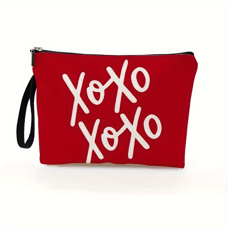 TEMU Valentine's Day Love & Letters Women's Cosmetic Bag - Durable Polyester, Zippered Makeup Pouch For Travel & Everyday Use, Perfect Gift For Her,