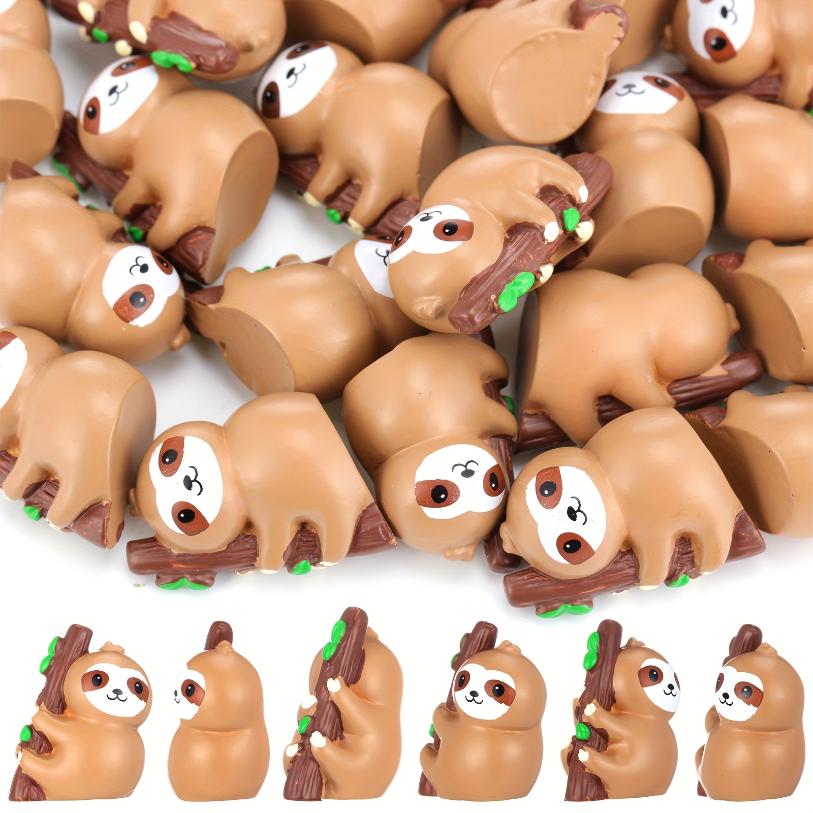 24pcs Mini Sloth Figurines Resin Mini Animals Tiny Resin Sloth For Micro Landscape Ornaments Dollhouse Craft Additions Theme Birthday Baby Shower Party Bonsai (brown)