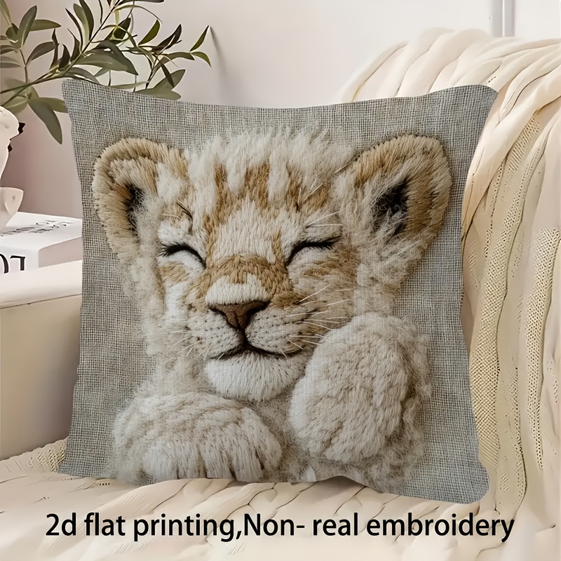 TEMU 1 pezzo, Cuscino 2D Stampa Piatto Leone Boh矇mien | 45.72x45.72cm | Poliestere Ultra in Peluche Corto | Chiusura con Cerniera | Lavabile in