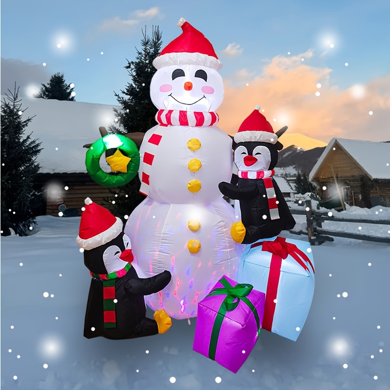 

6ft Inflatable Christmas Snowman & Penguin Set With Led Lights - Outdoor Yard And Garden Decor, Includes Gift Bag