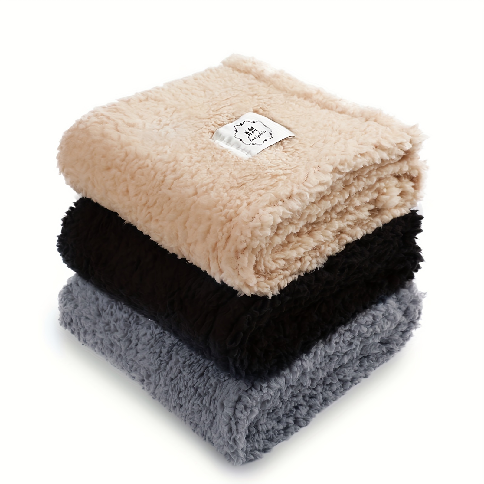 

1 Pack 3 Calming Blankets Fluffy Premium Fleece Pet Blanket Soft Sherpa Throw For Dog Puppy Cat Beige/black/grey