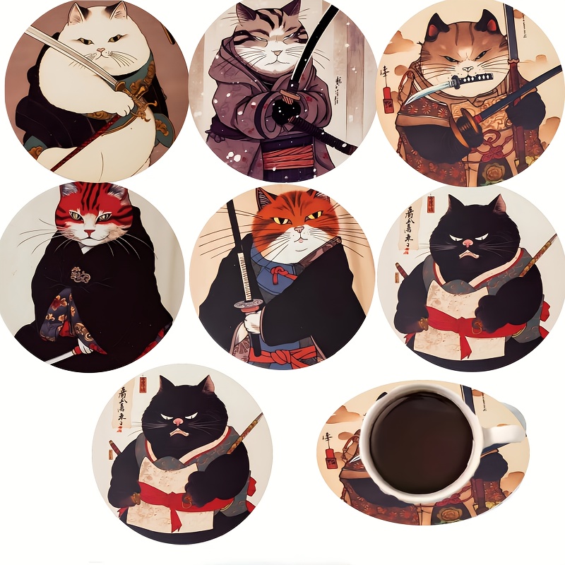 

6pcs Set Of Cat Coasters Featuring Cats - A Fun Coaster - -fect Cat Gift - A Cat-themed Present For Women - Anime Coasters For Holiday Gifts To .