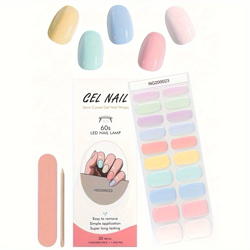 

Semi Cured Gel Nail Wraps, Spring Summer Semi-cured Gel Nail Strips-works With Any Nail Lamps, Salon-quality,long Lasting,easy To Apply & Remove-includes Nail File & Wooden Stick- Multicolor