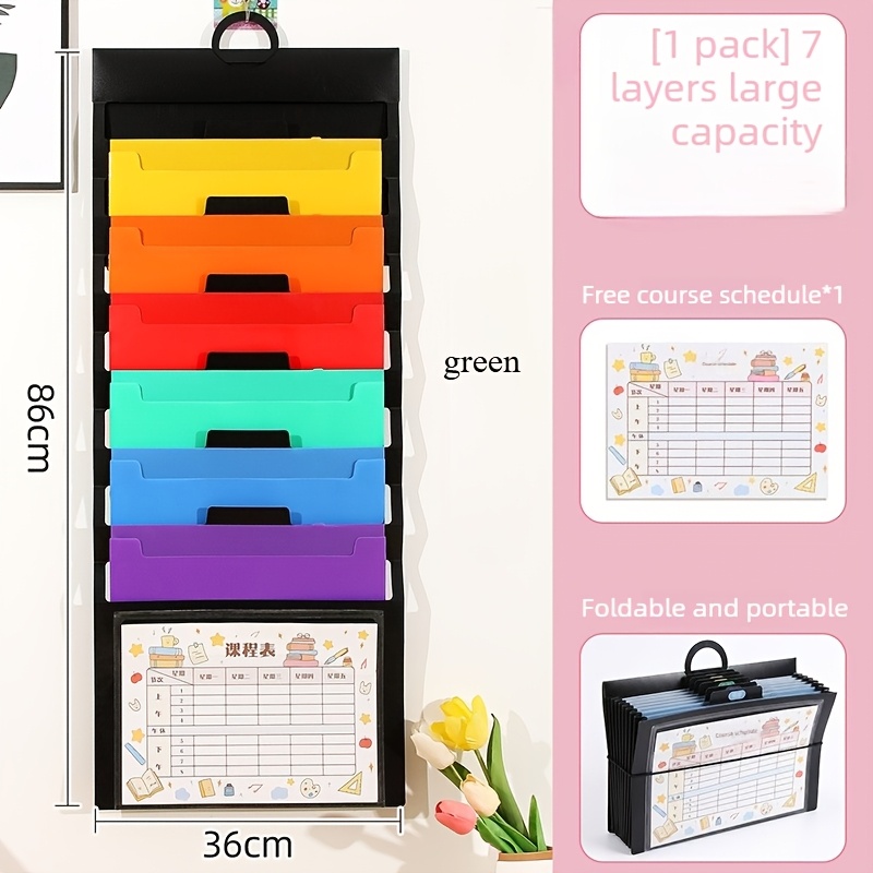 Image of 1pc School And Office Supplies Folder With Compartments, A4 Size, White With Colorful/gradient Hanging Expandable Sorting Folder For Home, Featuring Multi-colored Pockets