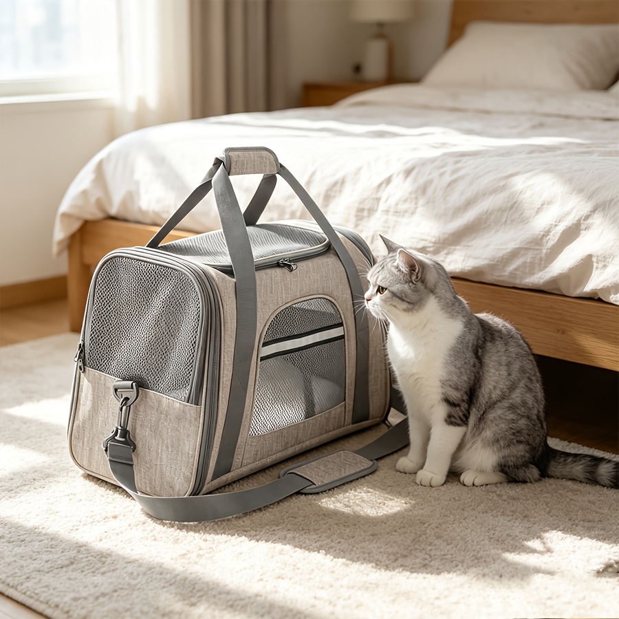 TEMU Portable Cat Carrier, Pet Travel Backpack With Detachable Shoulder Strap, Top Ventilation Design, Suitable For Car/travel/airplane/home Use